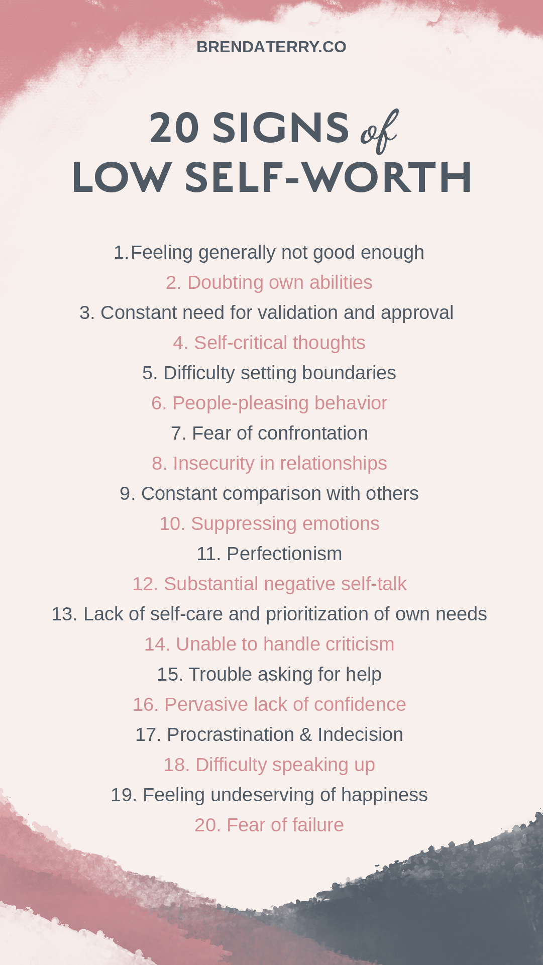 20 signs of low-self worth